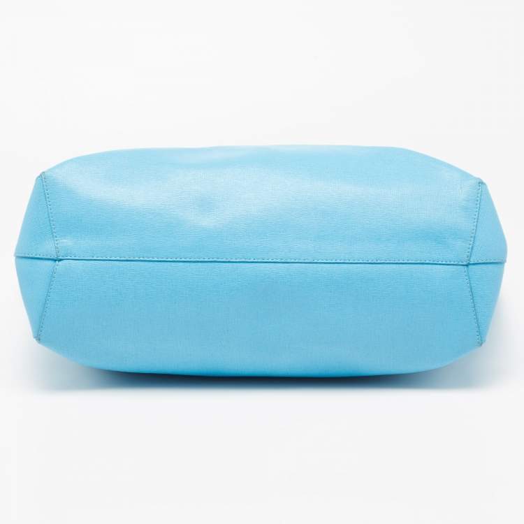 Pre Owned Furla Sky Blue Leather Snap Tote