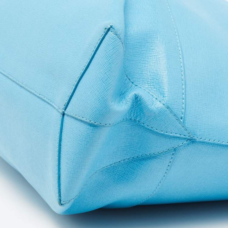 Pre Owned Furla Sky Blue Leather Snap Tote