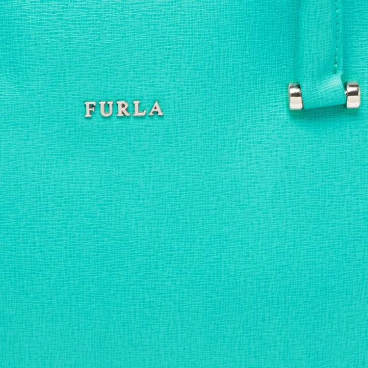 Pre Owned Furla Aqua Green Leather Linda Tote