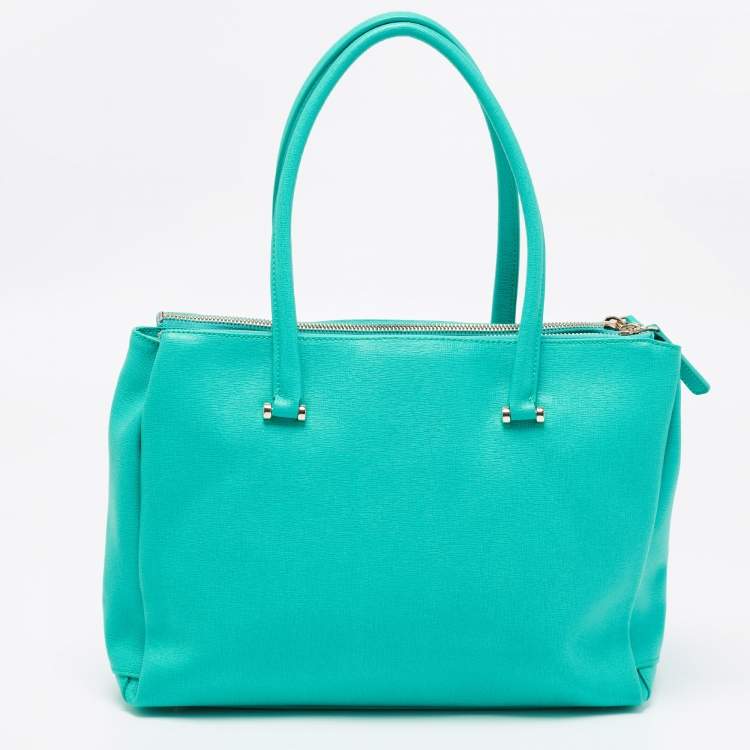 Pre Owned Furla Aqua Green Leather Linda Tote