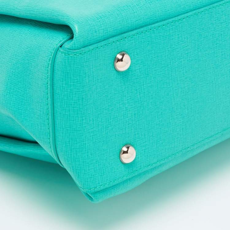 Pre Owned Furla Aqua Green Leather Linda Tote