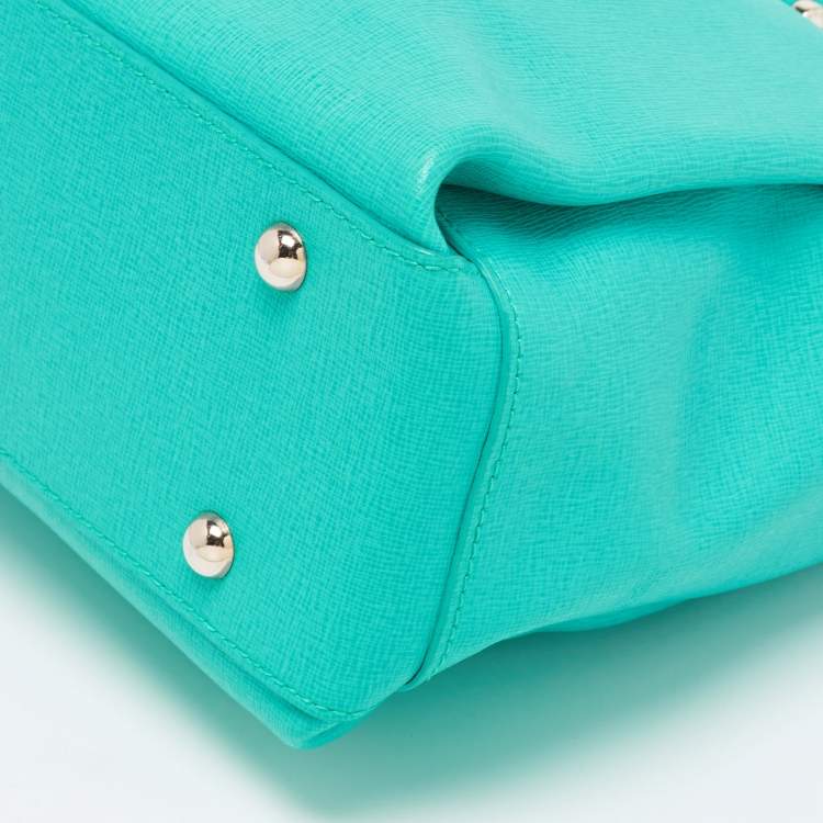 Pre Owned Furla Aqua Green Leather Linda Tote