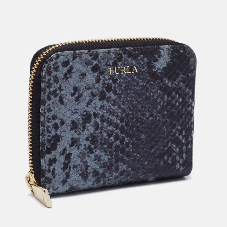 Pre Owned Furla Black/Grey Python Effect Leather Zip Around Wallet