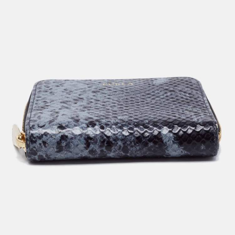 Pre Owned Furla Black/Grey Python Effect Leather Zip Around Wallet