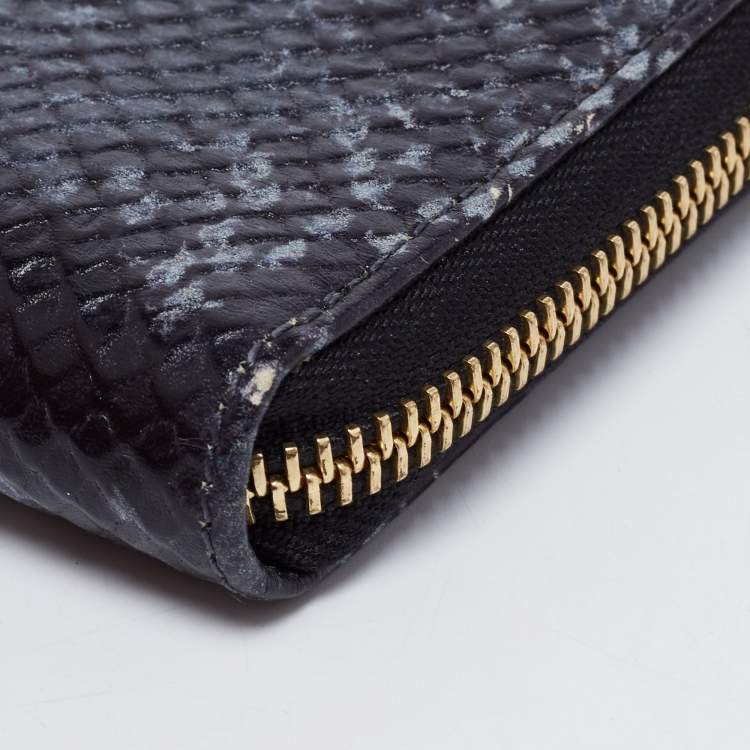 Pre Owned Furla Black/Grey Python Effect Leather Zip Around Wallet