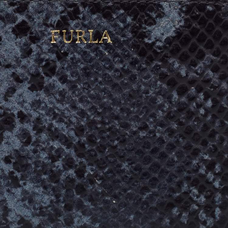 Pre Owned Furla Black/Grey Python Effect Leather Zip Around Wallet