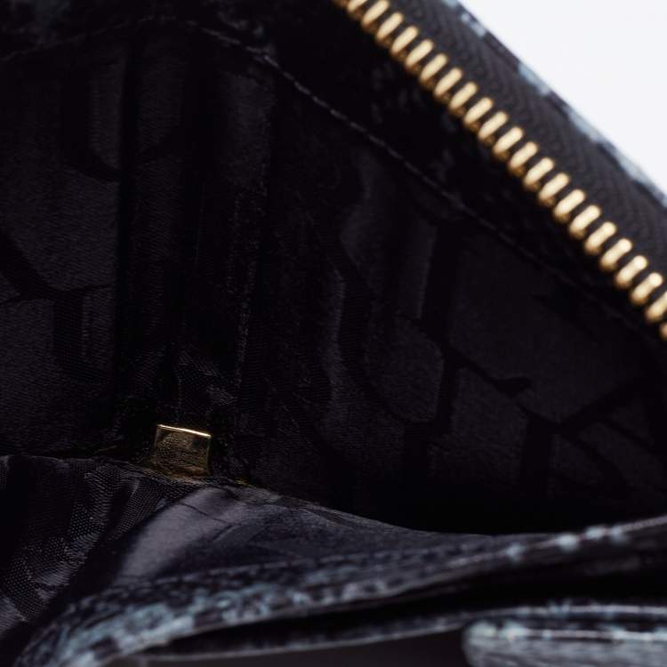 Pre Owned Furla Black/Grey Python Effect Leather Zip Around Wallet