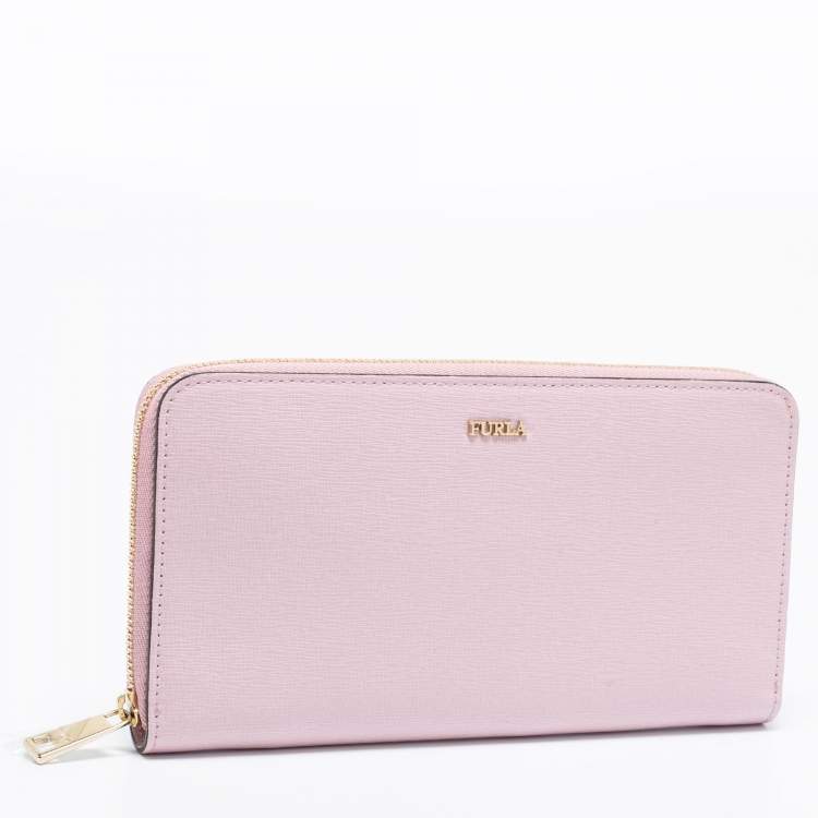 Pre Owned Furla Lilac Leather Zip Around Wallet