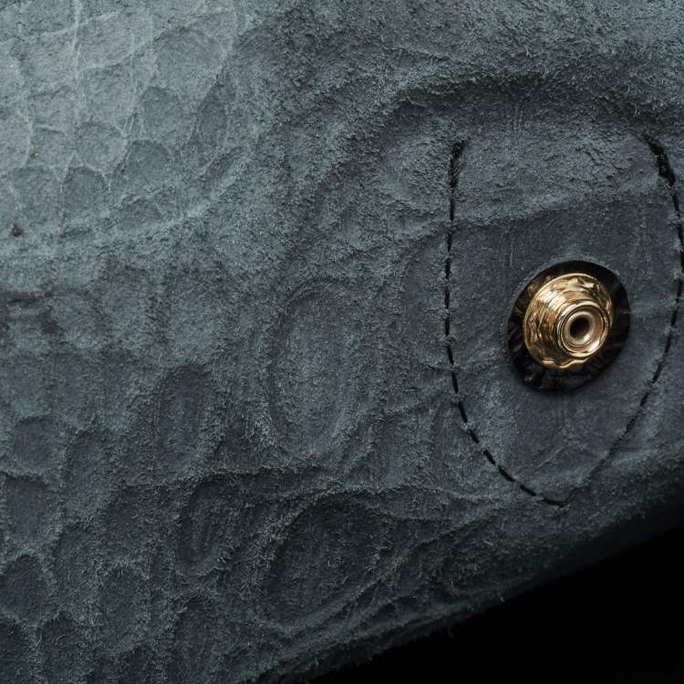 Pre Owned Furla Black Croc Embossed Glossy Leather Scalloped Tote