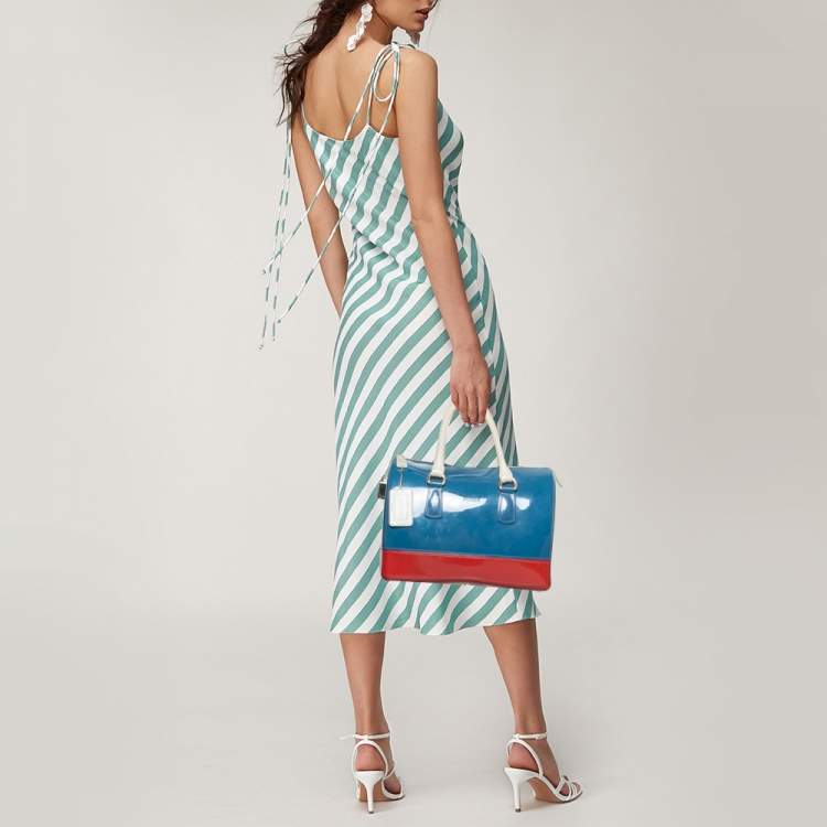 Pre Owned Furla Tri Color Rubber Medium Candy Satchel