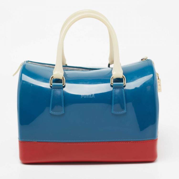 Pre Owned Furla Tri Color Rubber Medium Candy Satchel