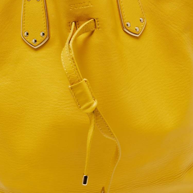 Pre Owned Furla Mustard Leather Drawstring Tote