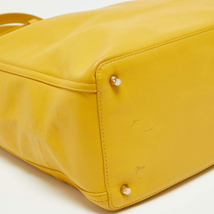 Pre Owned Furla Mustard Leather Drawstring Tote