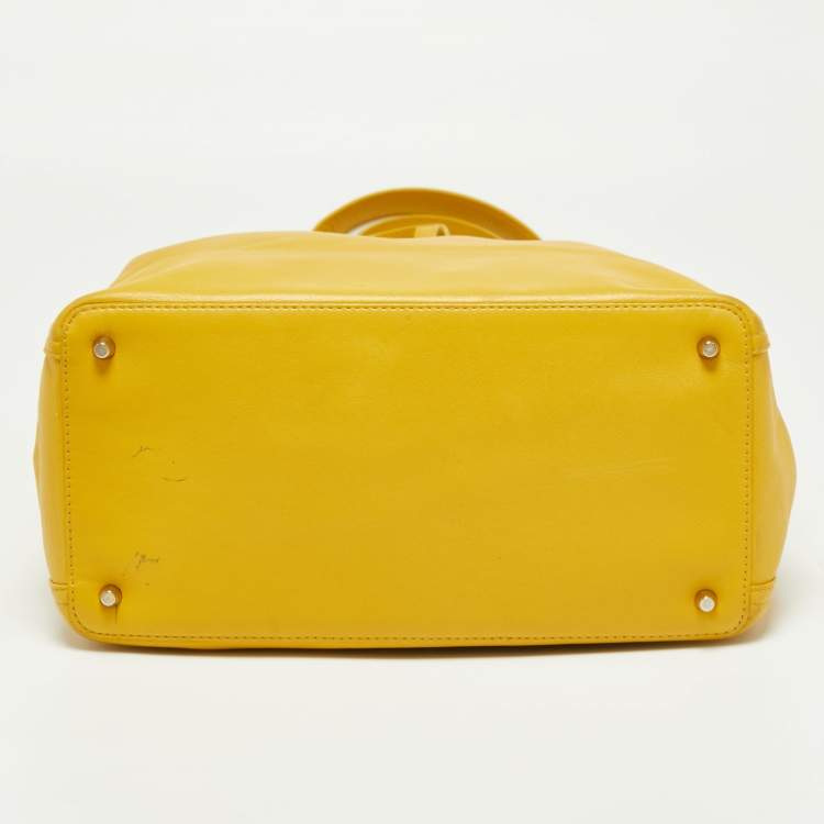 Pre Owned Furla Mustard Leather Drawstring Tote
