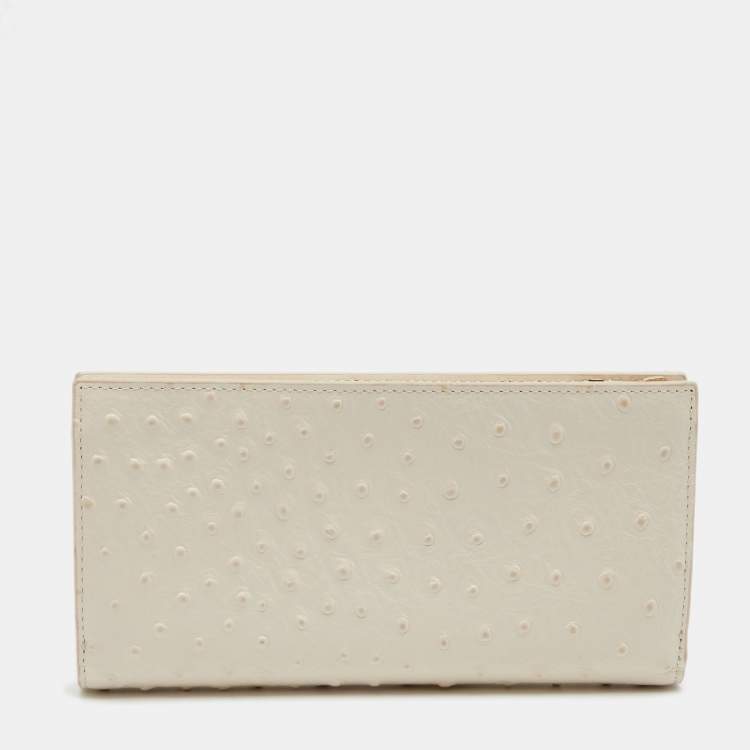 Pre Owned Furla Cream Ostrich Embossed Leather Continental Wallet