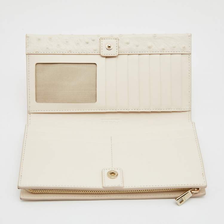 Pre Owned Furla Cream Ostrich Embossed Leather Continental Wallet