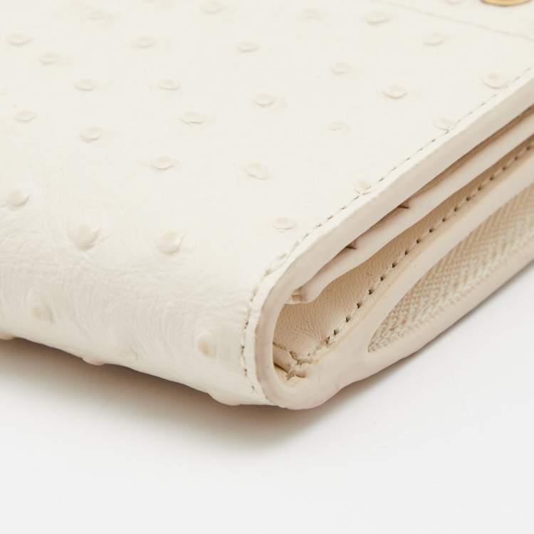 Pre Owned Furla Cream Ostrich Embossed Leather Continental Wallet