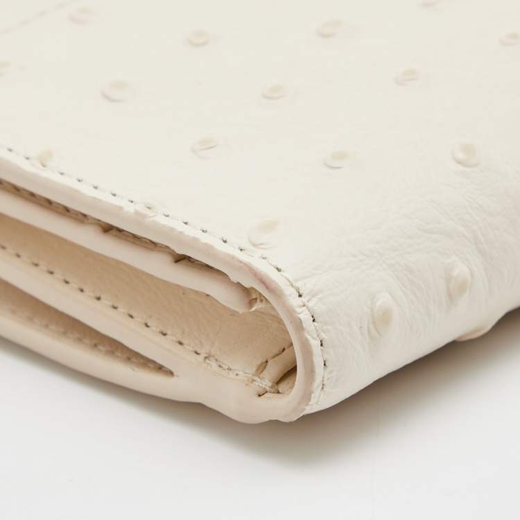 Pre Owned Furla Cream Ostrich Embossed Leather Continental Wallet
