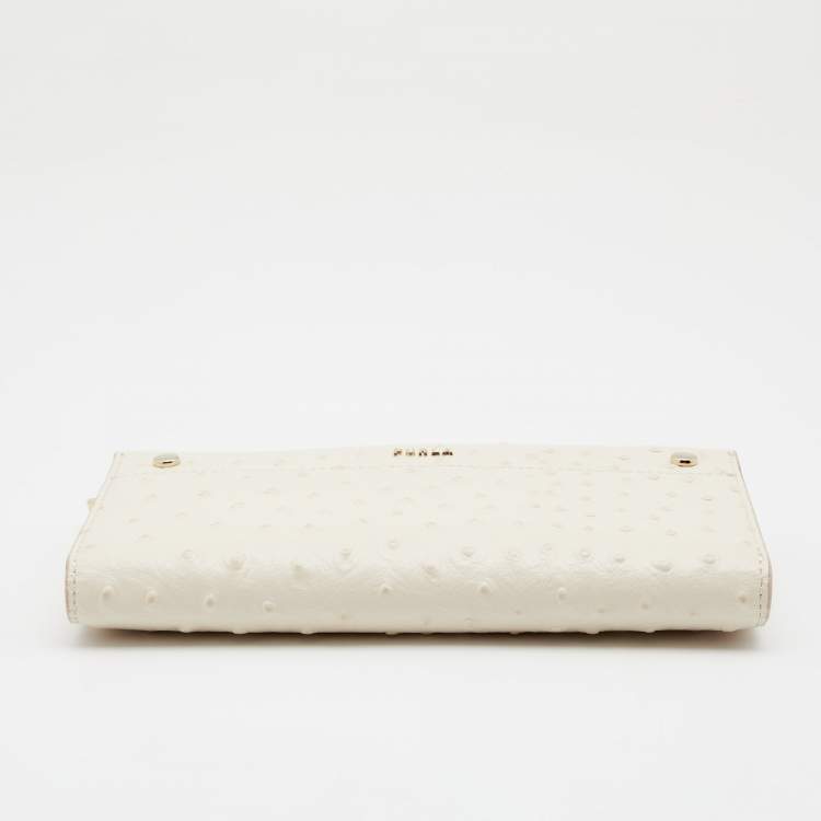 Pre Owned Furla Cream Ostrich Embossed Leather Continental Wallet