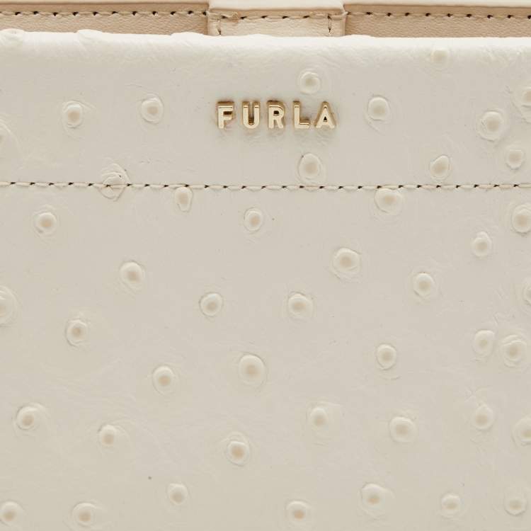 Pre Owned Furla Cream Ostrich Embossed Leather Continental Wallet