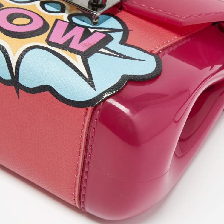 Pre Owned Furla Pink/Black Rubber and Leather Wow Candy Bon Bon Crossbody Bag