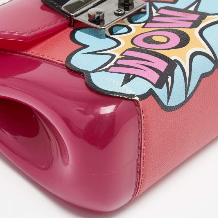Pre Owned Furla Pink/Black Rubber and Leather Wow Candy Bon Bon Crossbody Bag