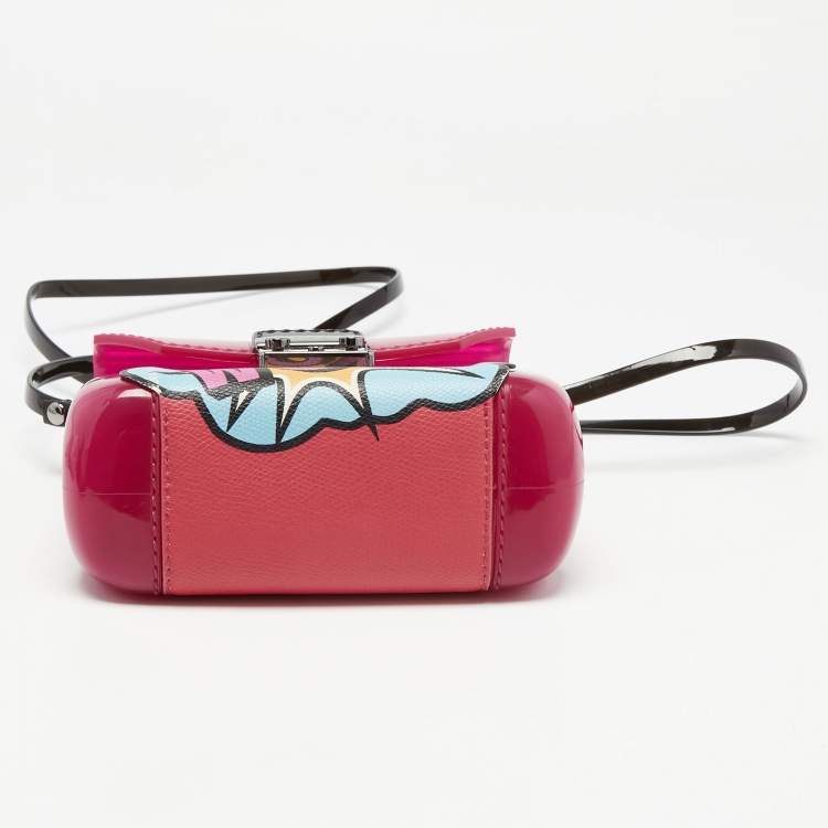 Pre Owned Furla Pink/Black Rubber and Leather Wow Candy Bon Bon Crossbody Bag