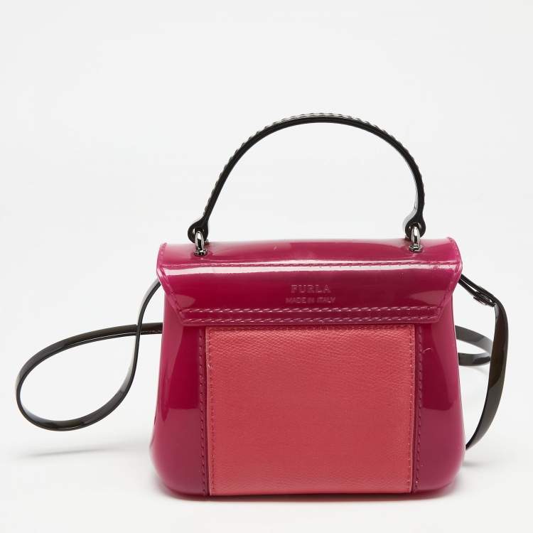 Pre Owned Furla Pink/Black Rubber and Leather Wow Candy Bon Bon Crossbody Bag