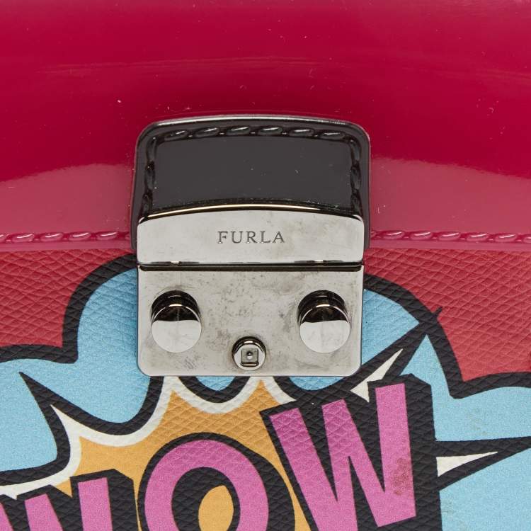 Pre Owned Furla Pink/Black Rubber and Leather Wow Candy Bon Bon Crossbody Bag