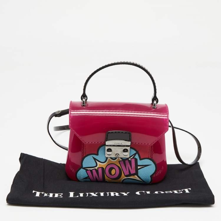 Pre Owned Furla Pink/Black Rubber and Leather Wow Candy Bon Bon Crossbody Bag