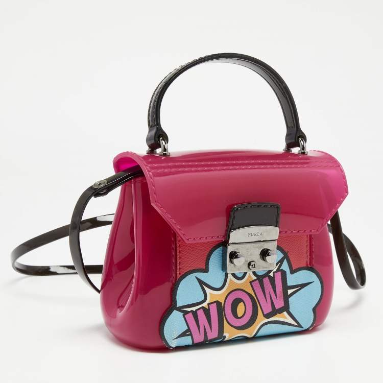 Pre Owned Furla Pink/Black Rubber and Leather Wow Candy Bon Bon Crossbody Bag