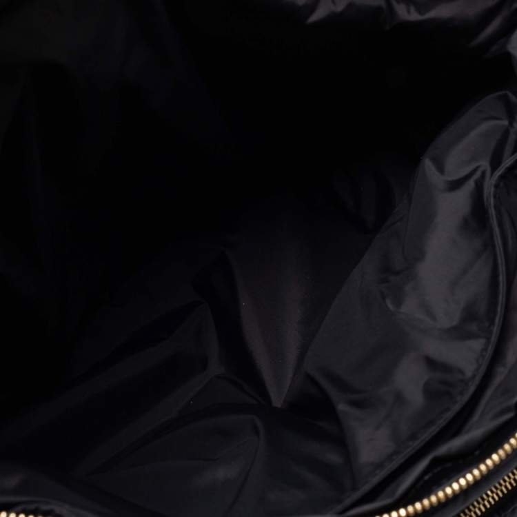 Pre Owned Furla Black Quilted Padded Nylon and Leather Zip Top Tote