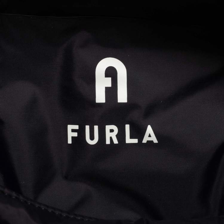 Pre Owned Furla Black Quilted Padded Nylon and Leather Zip Top Tote