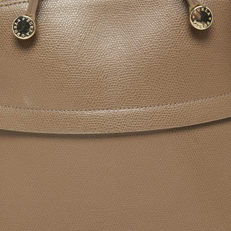 Pre Owned Furla Dark Beige Leather Piper Dome Satchel