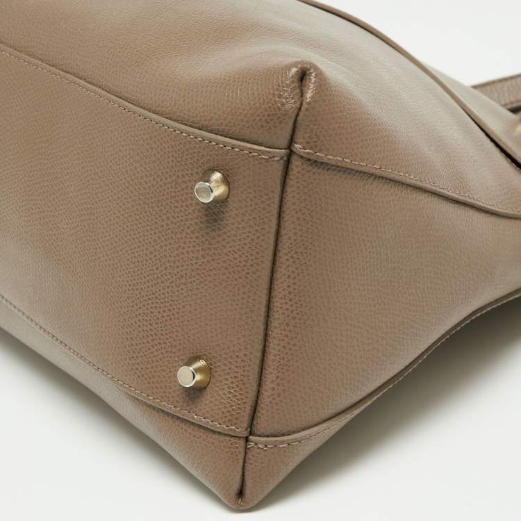 Pre Owned Furla Dark Beige Leather Piper Dome Satchel