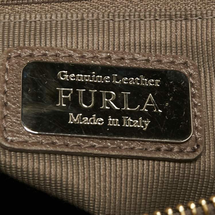 Pre Owned Furla Dark Beige Leather Piper Dome Satchel