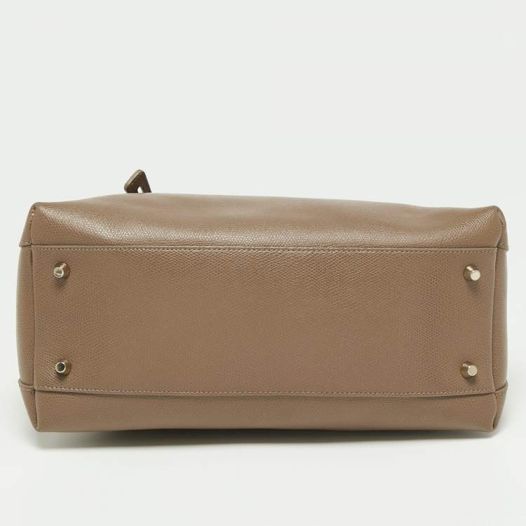 Pre Owned Furla Dark Beige Leather Piper Dome Satchel