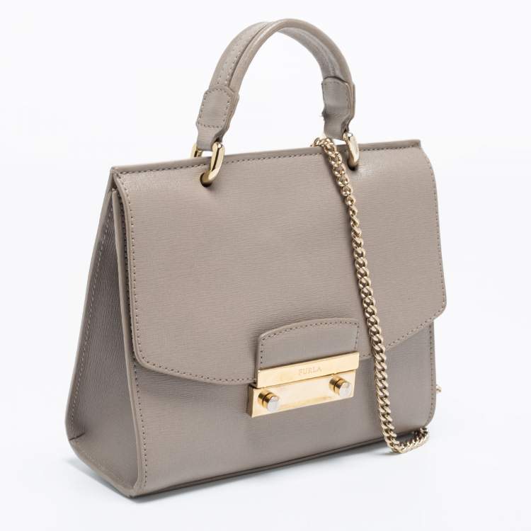 Pre Owned Furla Grey Leather Julia Top Handle Bag