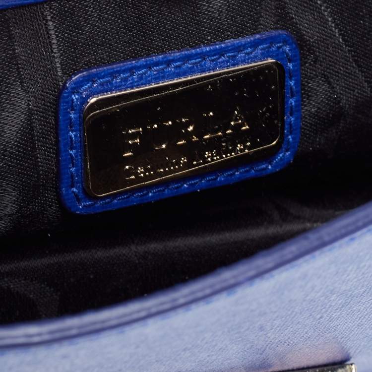 Pre Owned Furla Royal Blue Saffiano Leather Mini Metropolis Chain Shoulder Bag