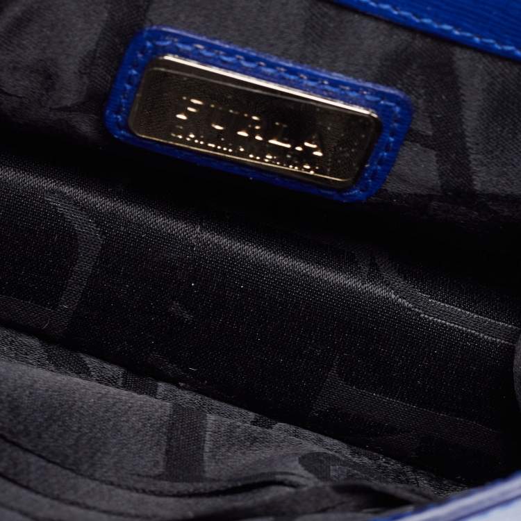 Pre Owned Furla Royal Blue Saffiano Leather Mini Metropolis Chain Shoulder Bag