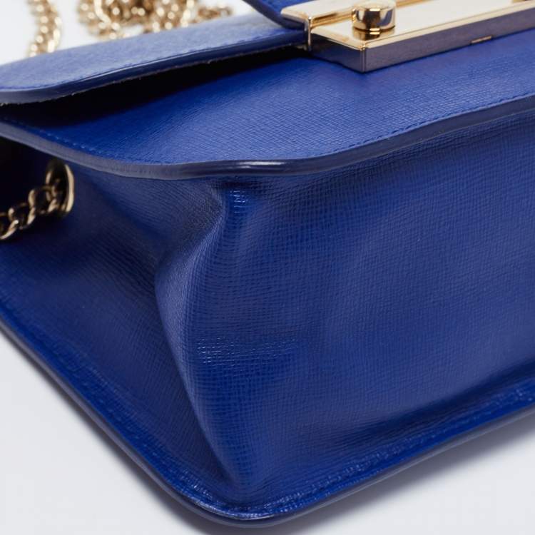 Pre Owned Furla Royal Blue Saffiano Leather Mini Metropolis Chain Shoulder Bag