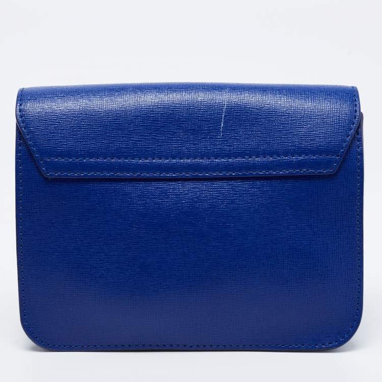 Pre Owned Furla Royal Blue Saffiano Leather Mini Metropolis Chain Shoulder Bag