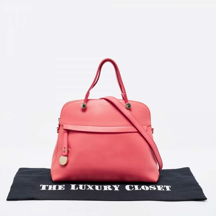 Pre Owned Furla Coral Pink Leather Piper Dome Satchel