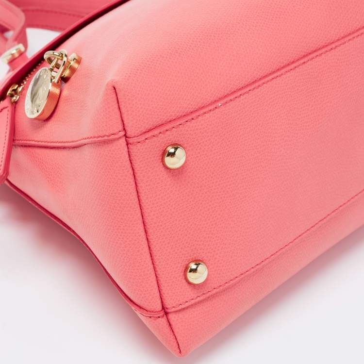 Pre Owned Furla Coral Pink Leather Piper Dome Satchel