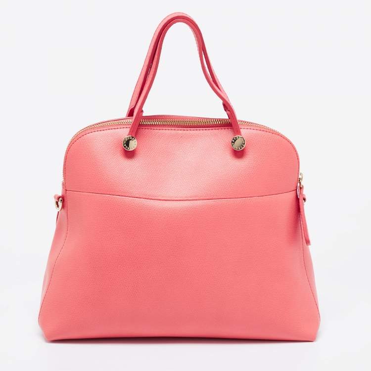 Pre Owned Furla Coral Pink Leather Piper Dome Satchel