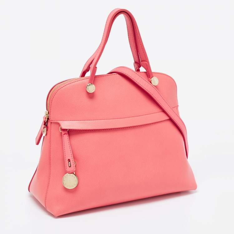 Pre Owned Furla Coral Pink Leather Piper Dome Satchel