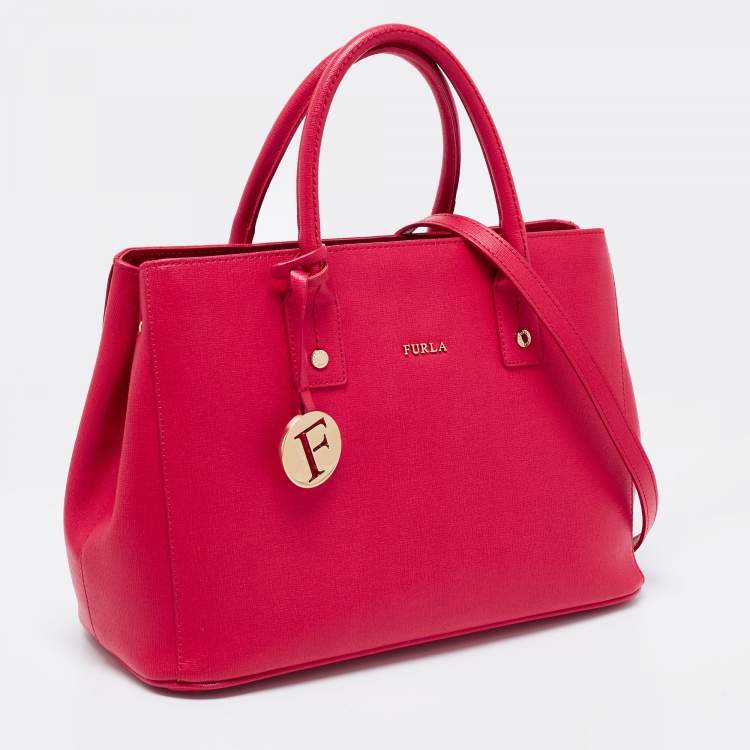 Pre Owned Furla Fushcia Leather Linda Tote