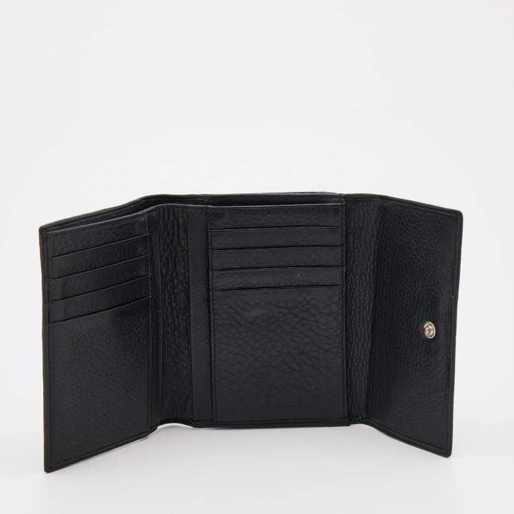 Pre Owned Furla Black Leather Trifold Wallet
