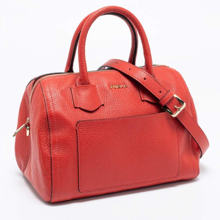 Pre Owned Furla Red Leather Alba S Satchel Bag