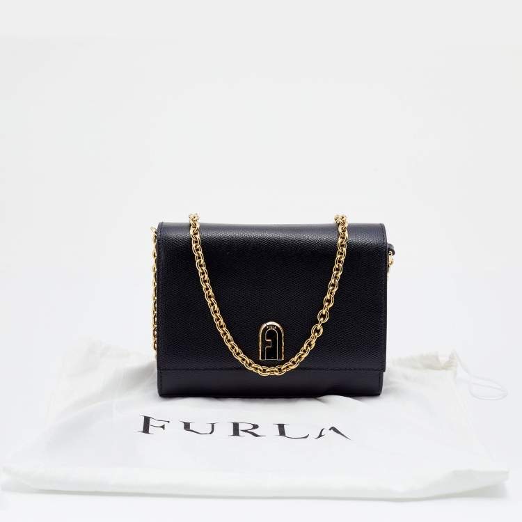 Pre Owned Furla Black Leather Mini 1927 Nero Crossbody Bag